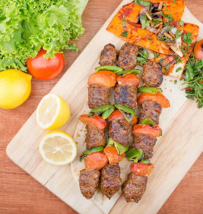 Kebab on Wooden Tray